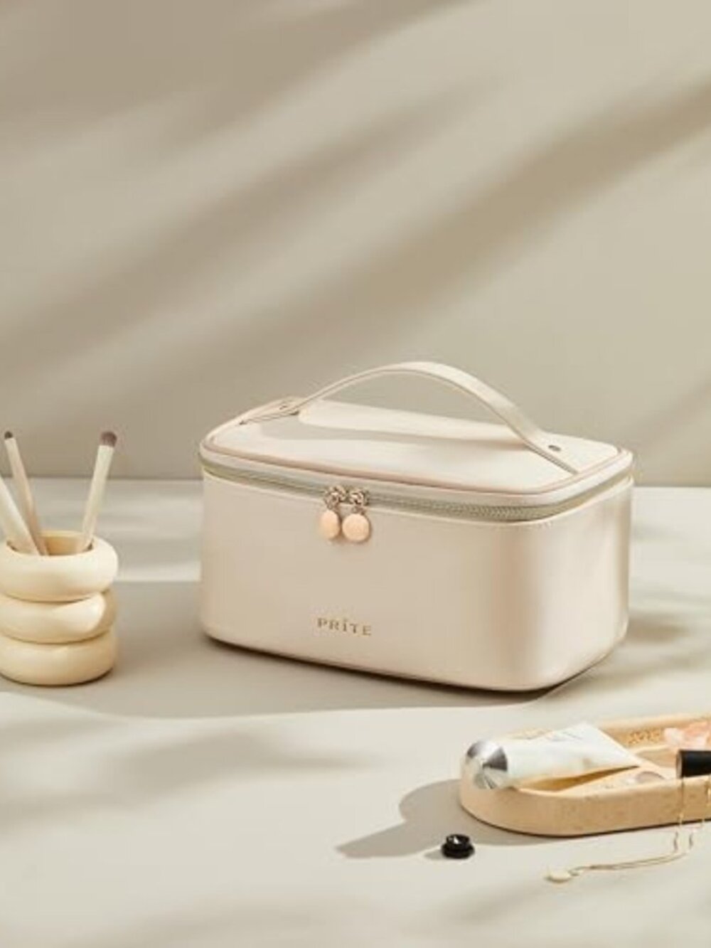 Stylish Beige Travel Makeup Bag & Toiletry Organizer for Women - Perfect for - Picture 6 of 6